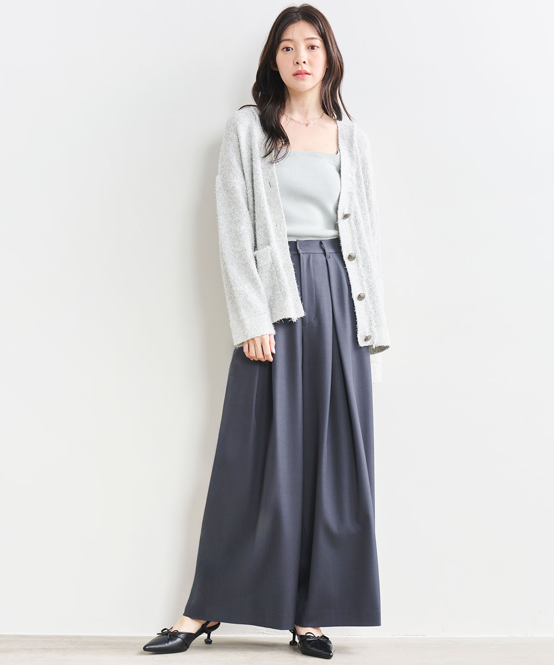 Professional maxi skirt with a soft cardigan for work