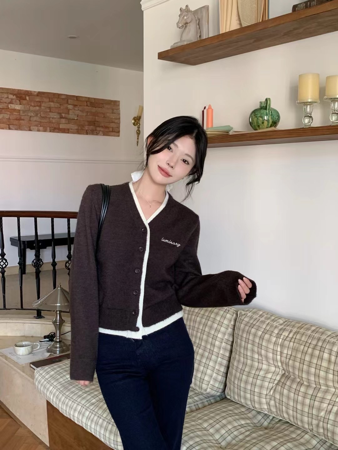 SP16 延南洞日初 撞色刺繡開衫(4colors)