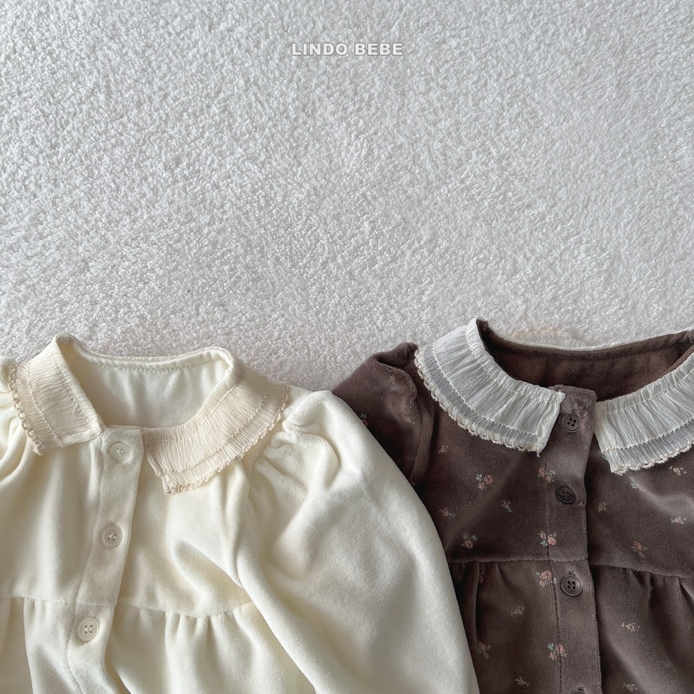 Lindo10｜(3m-18m) 絲絨滾邊領連身衣