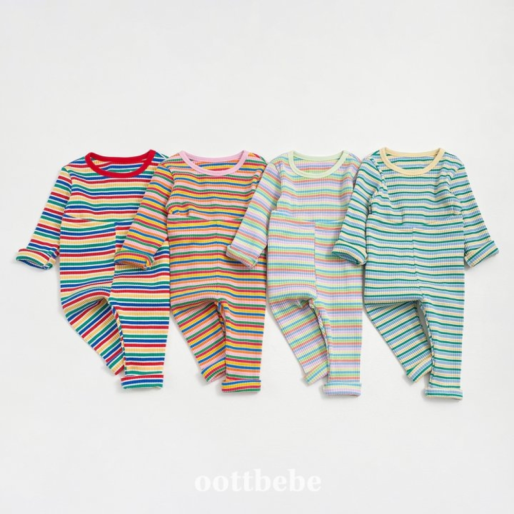 Oottbebe34｜(1y-7y) 	繽紛條紋色居家服套裝