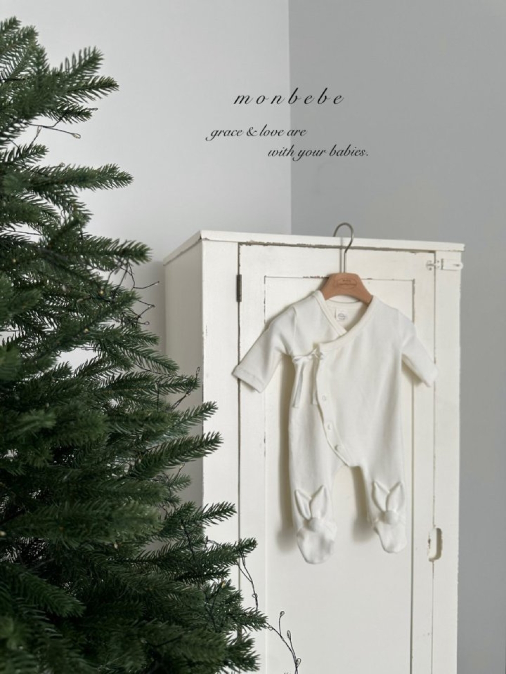 MONBEBE15｜(0m-6m) 新生兒綁帶排扣連身衣