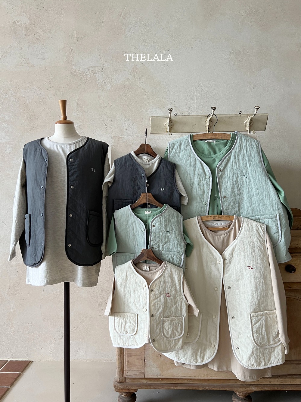 thelala25｜ (1y-6y-mom) 簡約口袋鋪棉背心