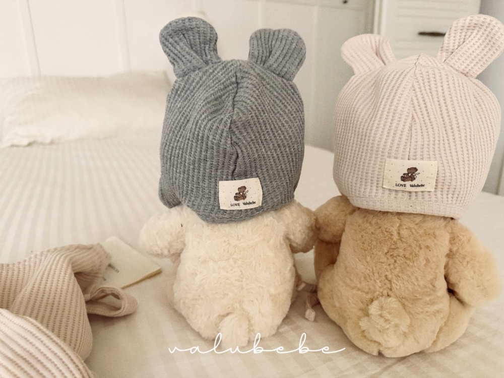 Valubebe08｜(65-80) 華夫格小熊綁帶帽