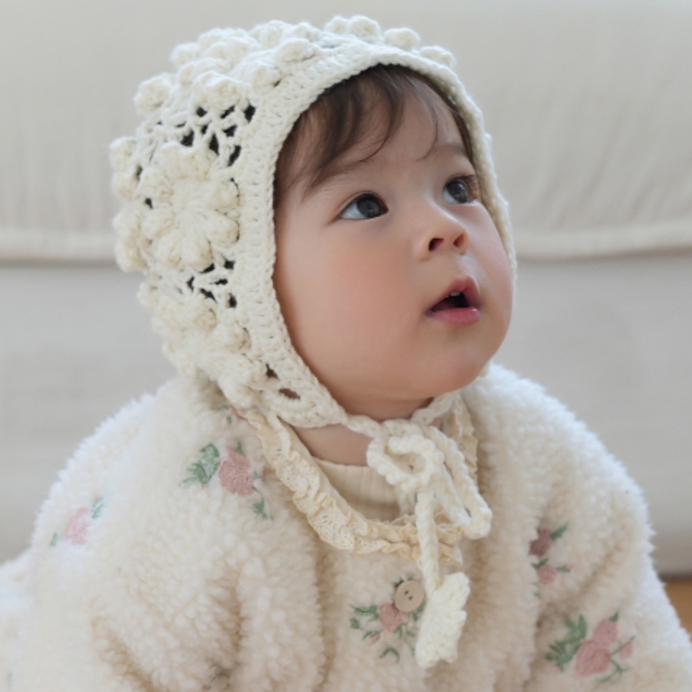 neneru11｜(free) 3色針織小花綁帶帽