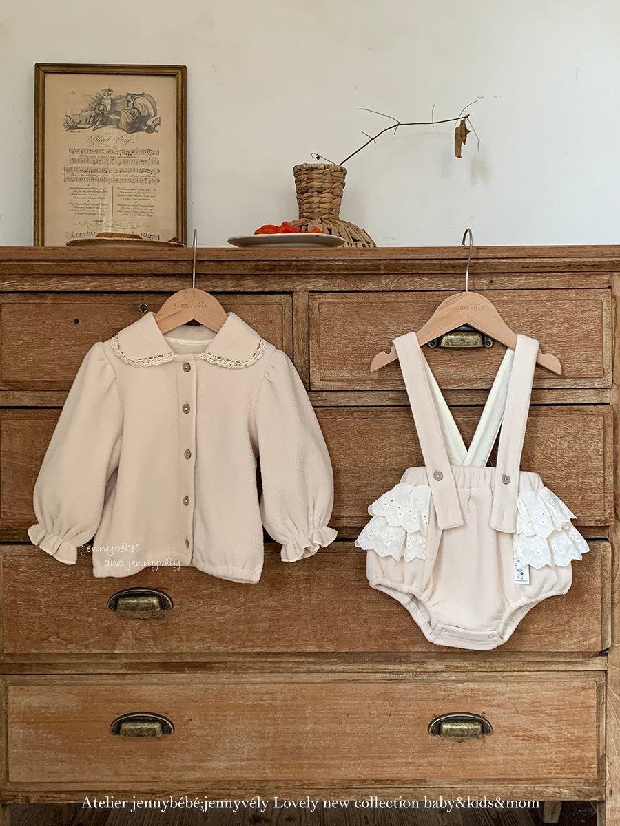 JE 606｜(73-100cm)  絨毛翻領吊帶褲套裝