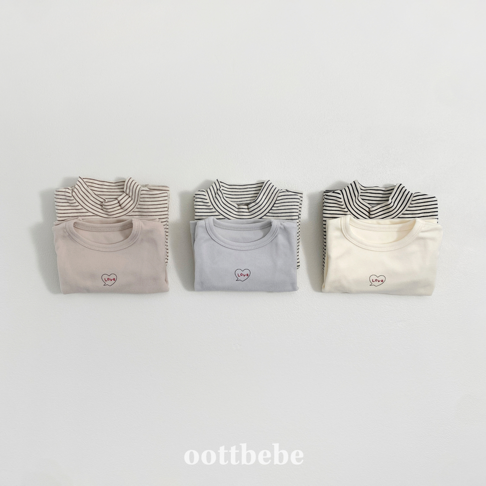 Oottbebe82｜(0m-12m  1y-7y)  薄絨愛心+條紋上衣兩件組