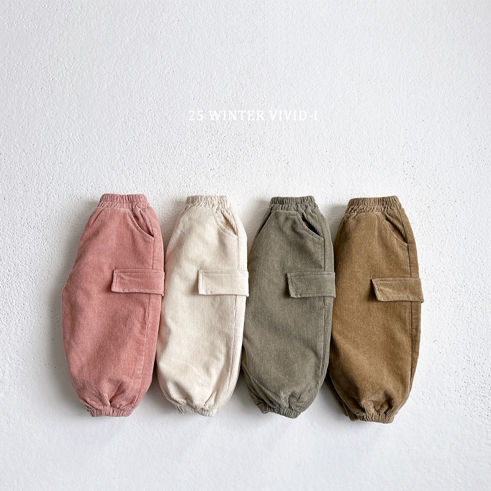 vivid10｜(78cm-125cm) 燈芯絨口袋工裝縮口褲