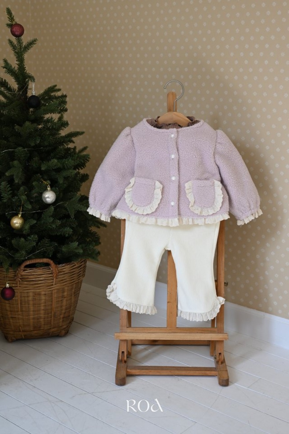 ROA41｜(6m-18m) 2色蕾絲刷毛開襟外套