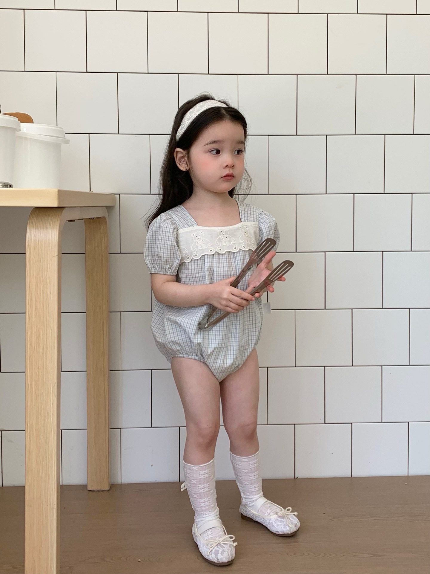 JE45｜(66-120cm) 水藍格紋包屁衣/洋裝