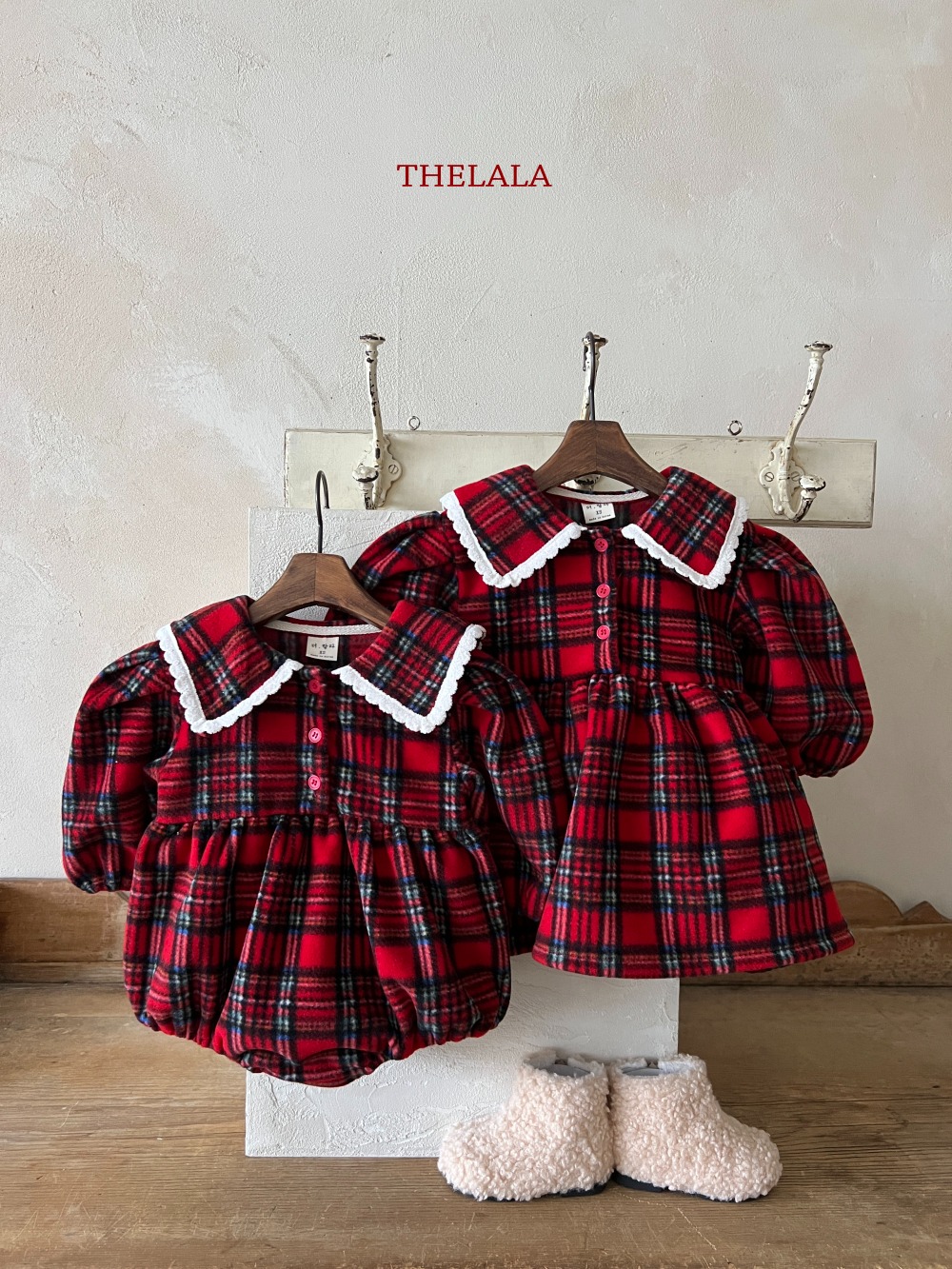 thelala06｜ (1y-6y) 蘇格蘭紋蕾絲領洋裝
