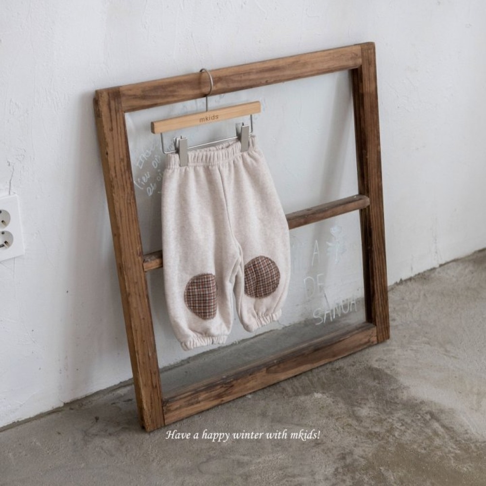 M-KIDS39｜(65-115cm) 2色格紋補丁縮口休閒褲