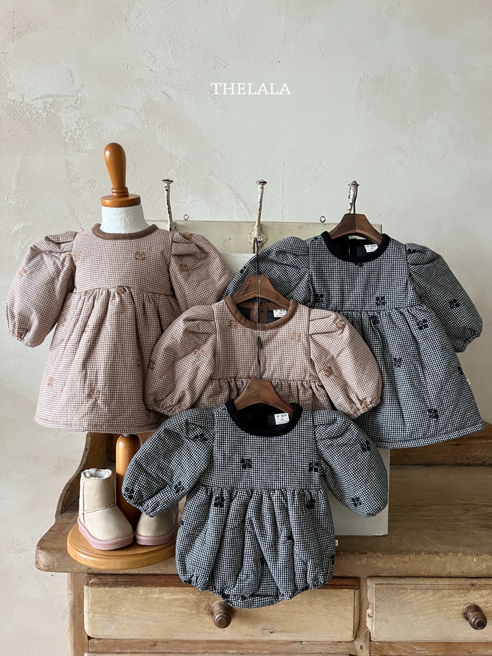 thelala17｜ (1y-6y) 細格紋刺繡花卉洋裝