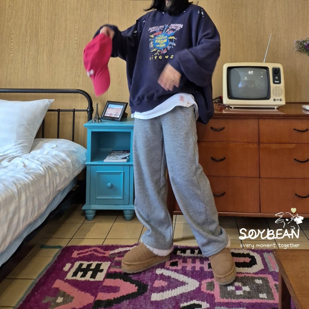 Soybean97｜(mom) 刷毛直筒休閒長褲