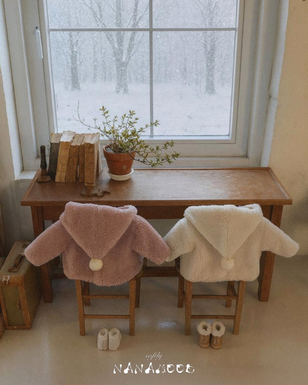 BANANAJ14｜(3m-18m)  小雪球連帽開杉衫外套