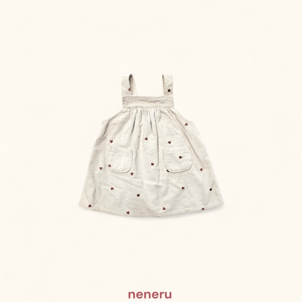 neneru10｜(60cm-85cm) 1色愛心印花燈芯絨吊帶裙