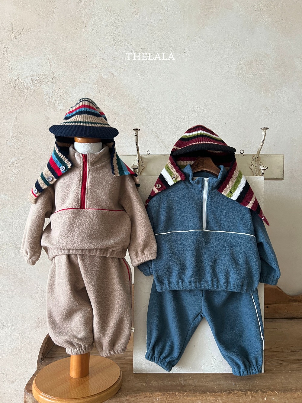 thelala60｜ (free) 針織條紋鈕扣套頭帽