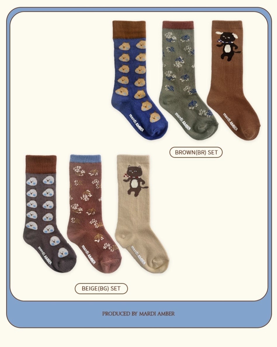 Amber 15｜(13-22cm) 2色印花中統長襪/3雙組