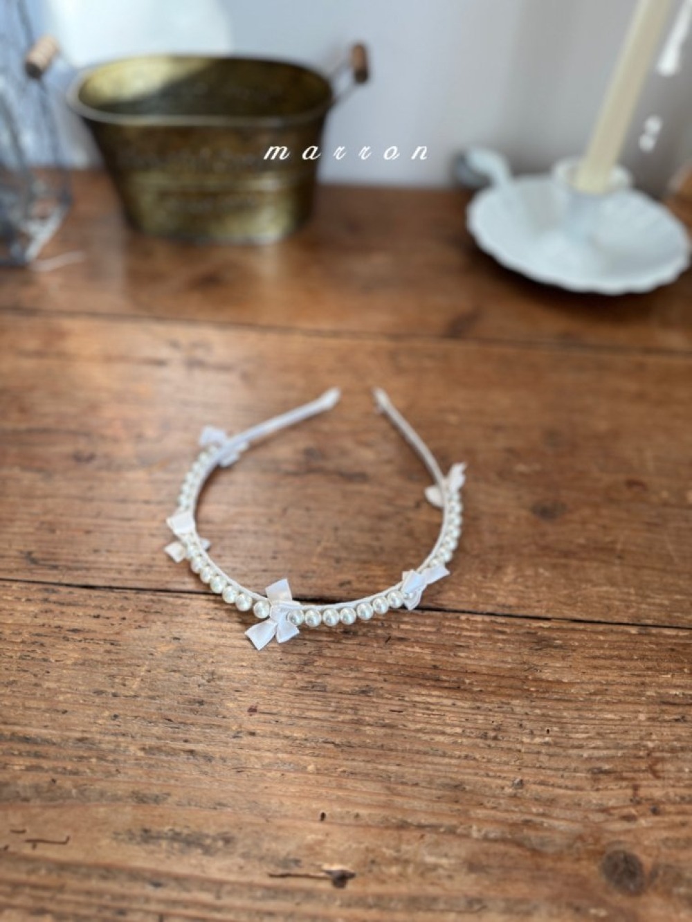 Marron 75｜(free) 珍珠緞帶髮箍