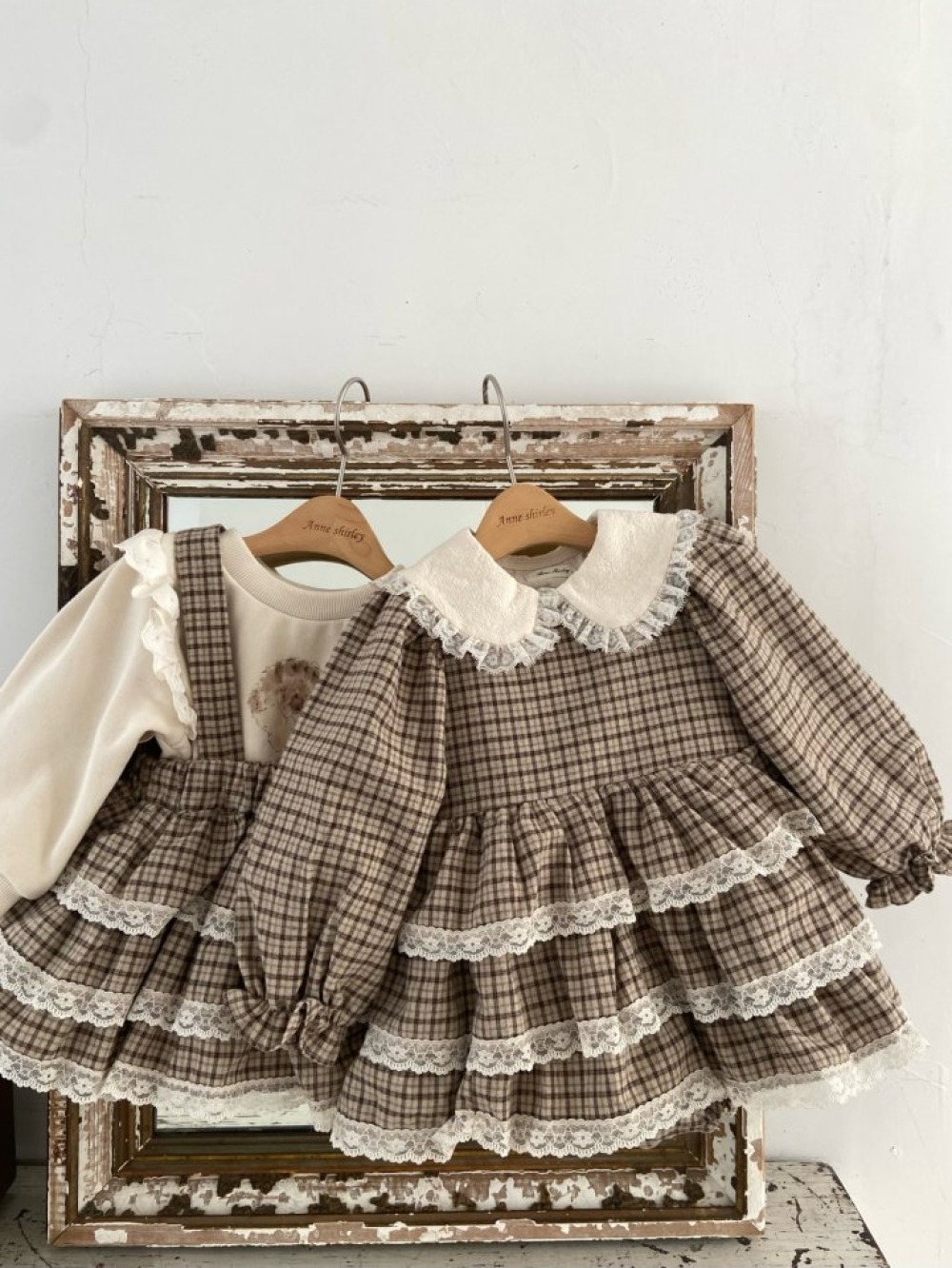 Anne Shirley36｜(3m-18m) 1色格紋蕾絲花邊蛋糕裙包屁衣