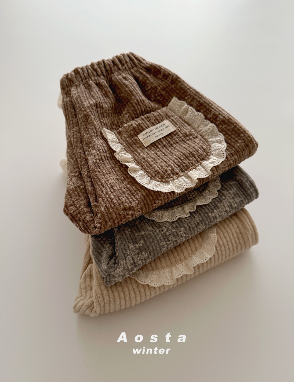 AOSTA49｜(6m-5y) 蕾絲花邊口袋碎花長褲