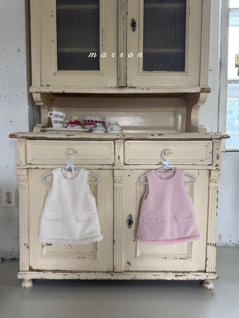 Marron 23｜(1y-6y) 羽毛珍珠背心洋裝