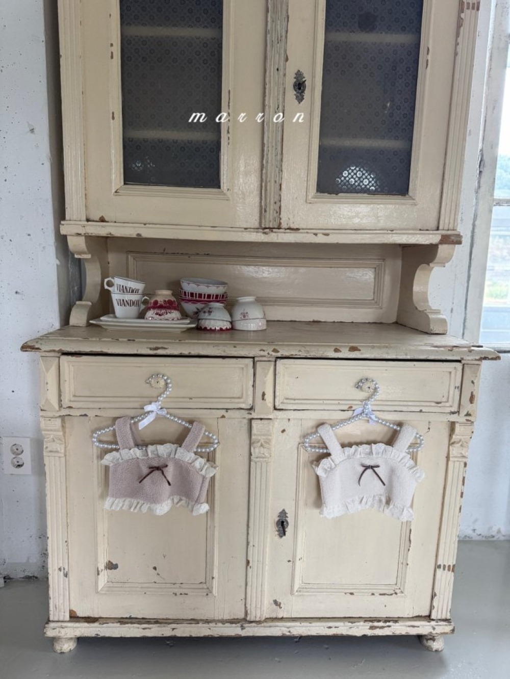 Marron 28｜(1y-6y) 蝴蝶結刷毛肩帶短版背心