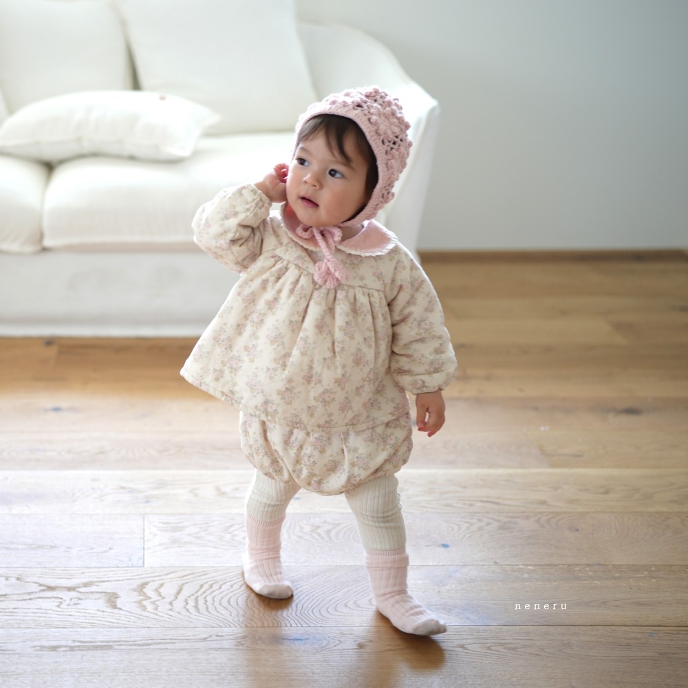 neneru07｜(60cm-85cm) 1色刷毛滾邊領燈芯絨碎花套裝