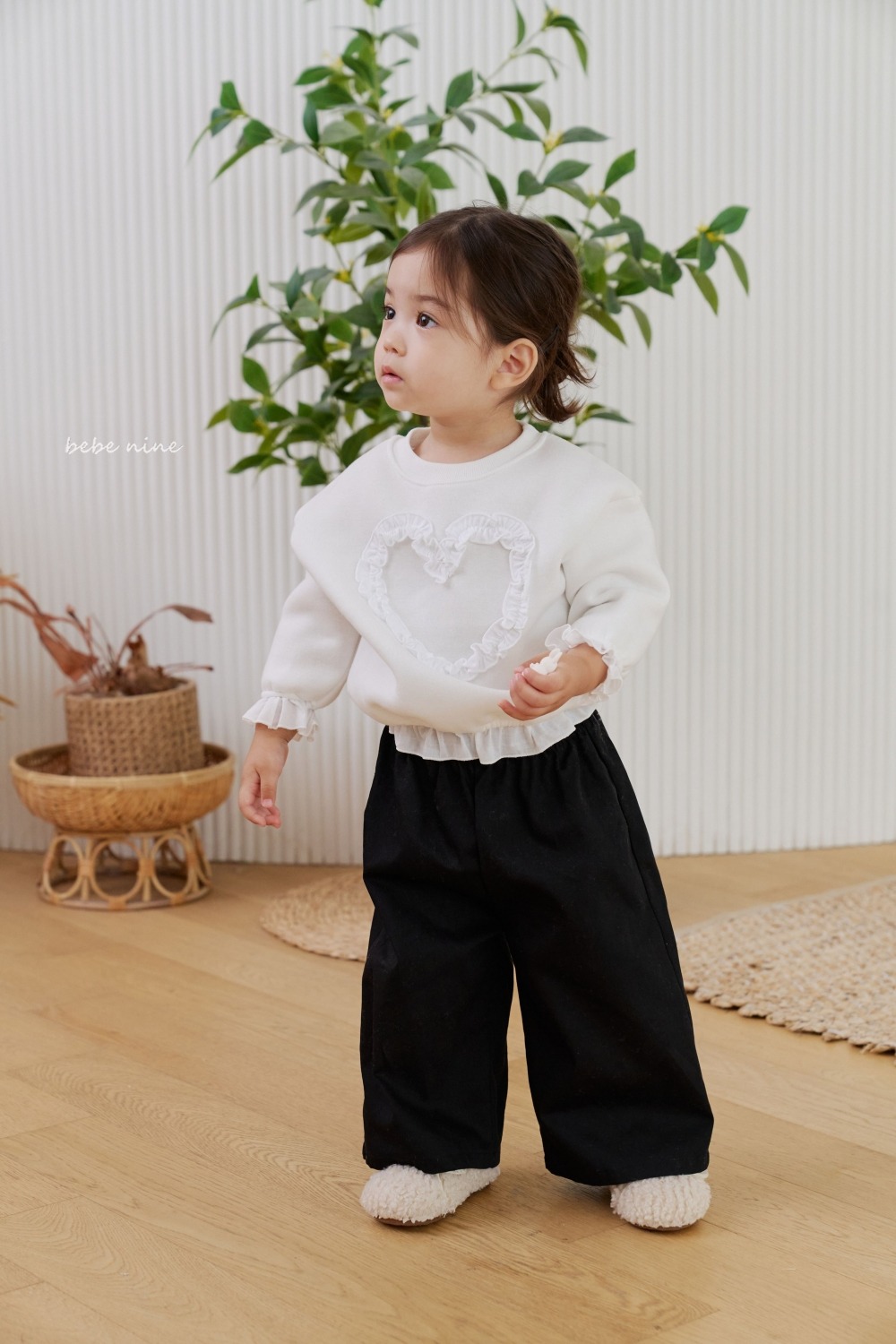 bebe nine25 (65cm-115cm) 2色無印棉質寬褲