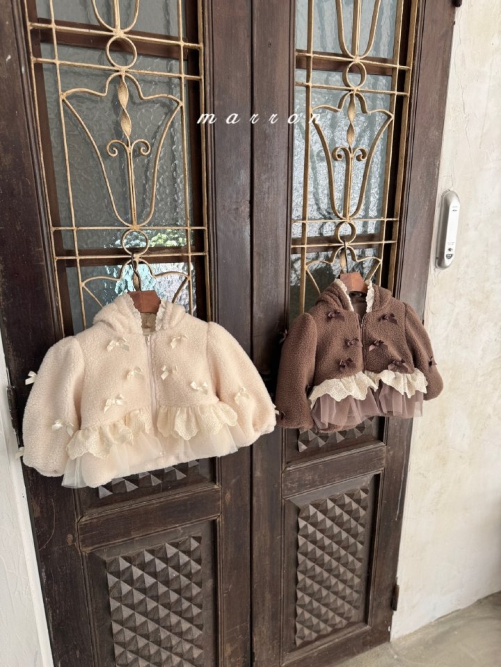 Marron 08｜(1y-6y) 蝴蝶緞帶薄紗裙擺磨毛外套