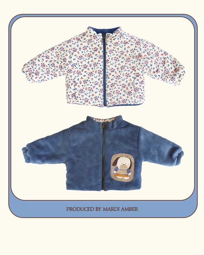 Amber 07｜(90-130cm) 2色碎花刷毛雙面拉鍊外套