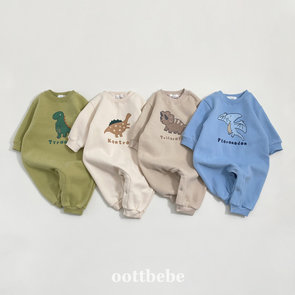 Oottbebe44｜(0m-12m) 恐龍圖案連身包屁褲