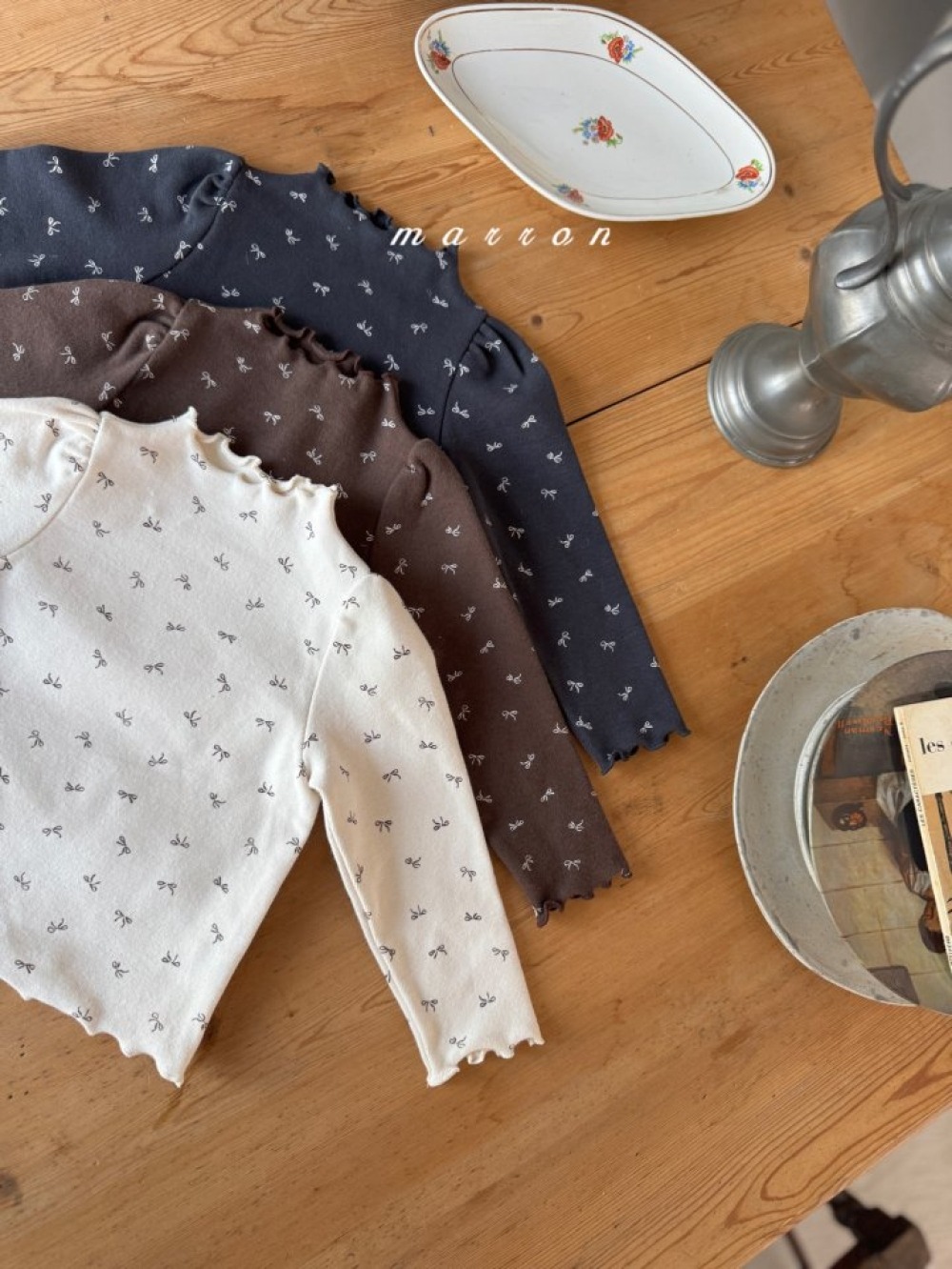 Marron 12｜(1y-6y) 法式蝴蝶結捲邊上衣