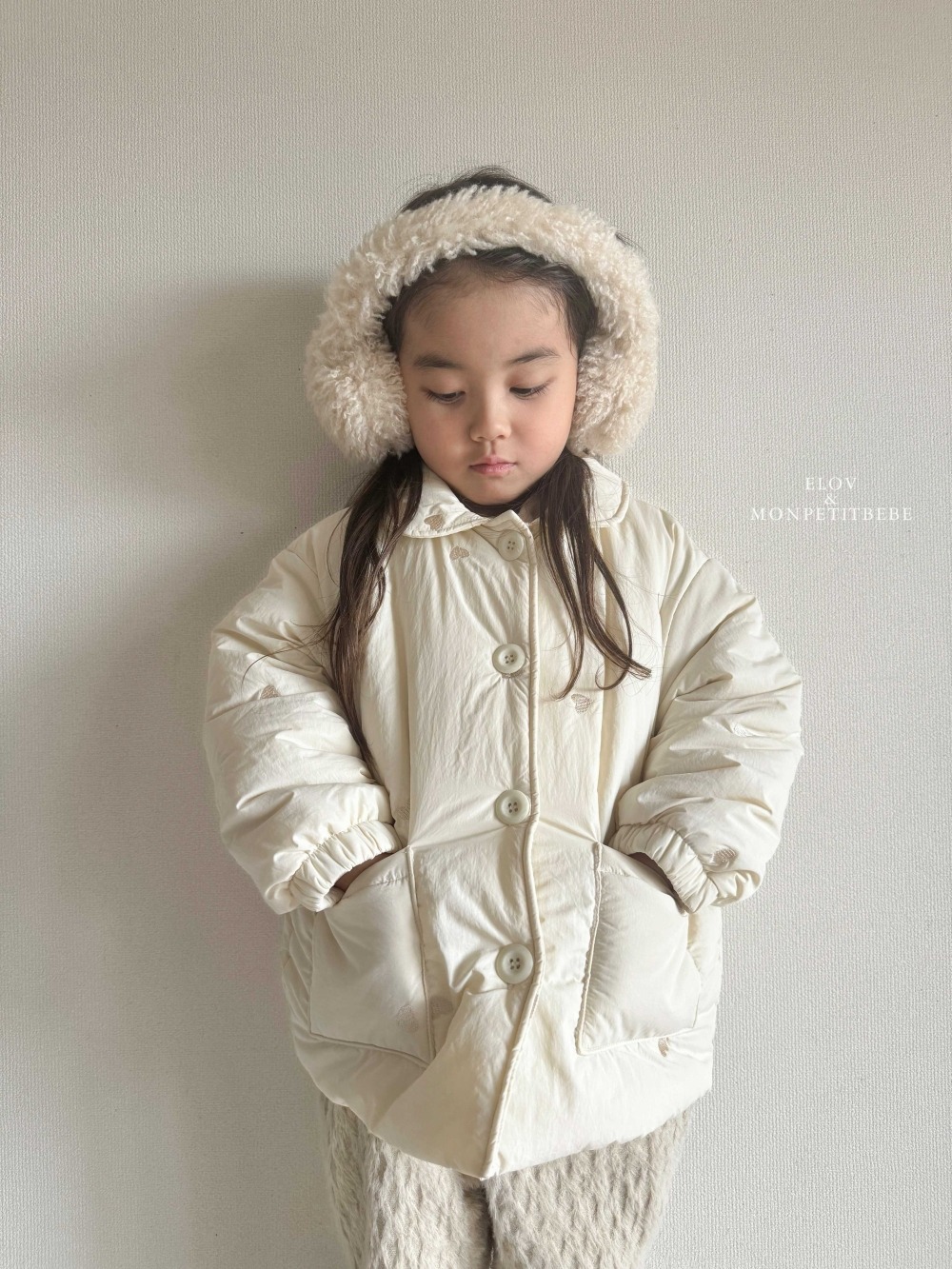 Monpetitbebe11｜(70cm-110cm) 愛心刺繡夾層棉外套