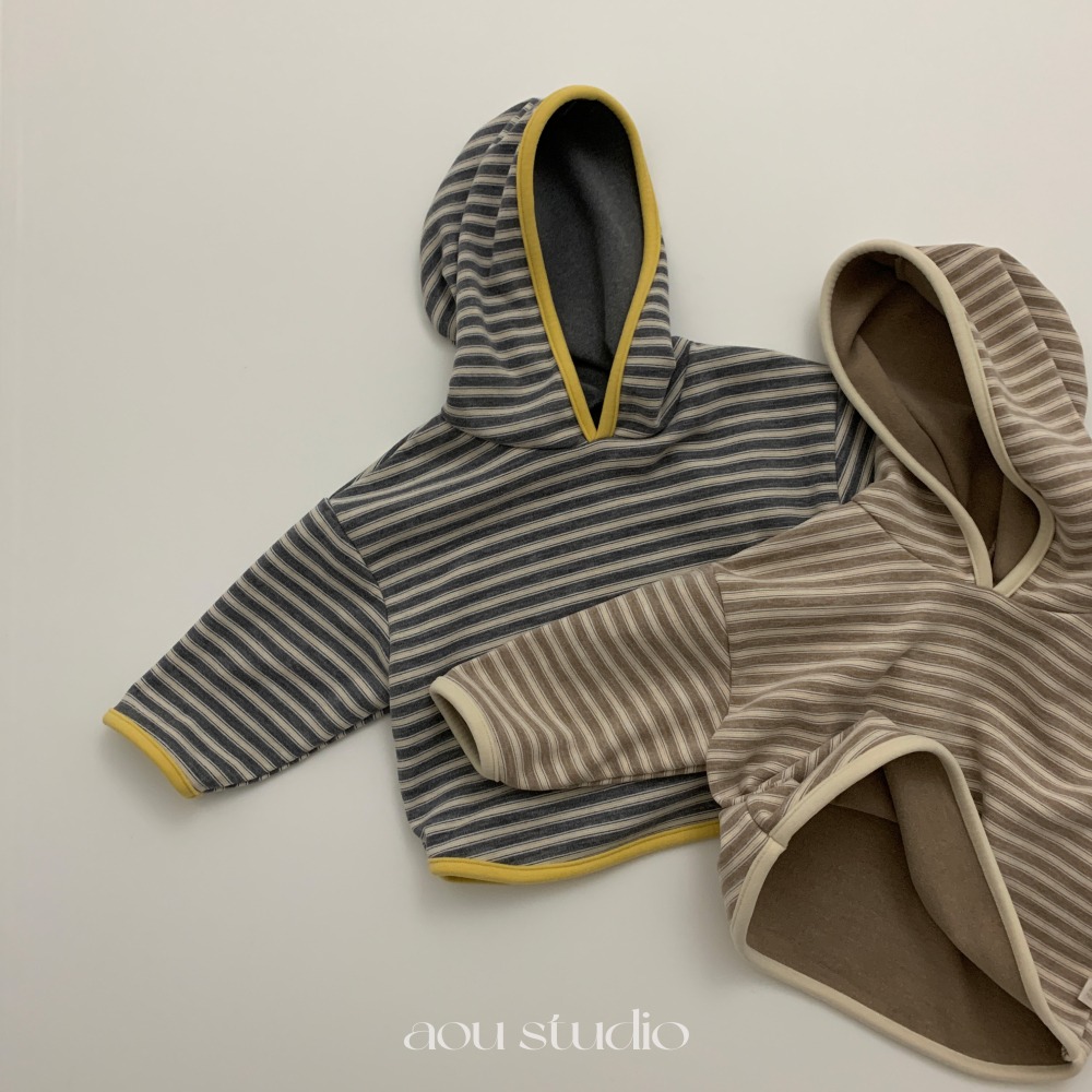 Aou 08｜ (70cm-110cm) 滾邊撞色條紋連帽上衣