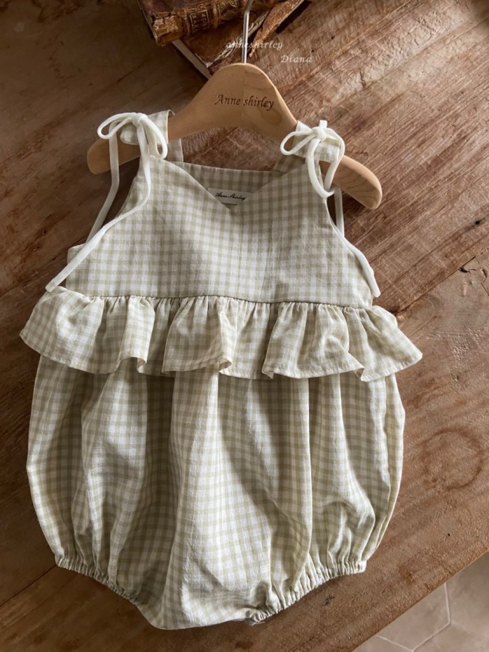 Anne Shirley02｜(3m-22m) 1色格紋綁帶荷葉包屁衣