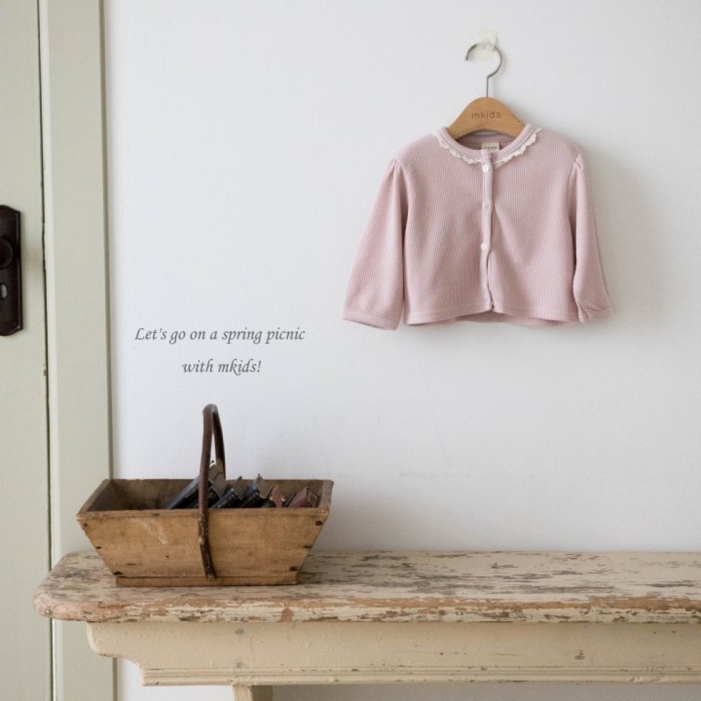 M-KIDS46｜(65-115cm) 2色蕾絲花邊開襟外套