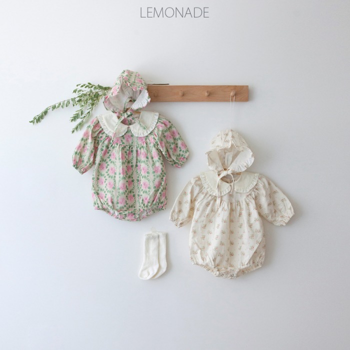 LEMONADE25｜(55cm-85cm) 2色玫瑰碎花包屁衣含帽子