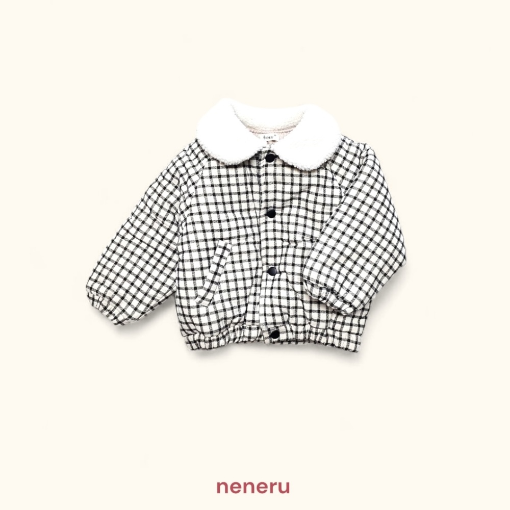 neneru23｜(70cm-125cm) 1色刷毛領格紋夾層棉外套