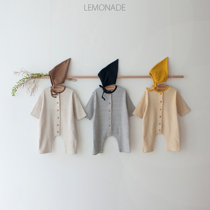 LEMONADE27｜(55cm-85cm) 3色條紋羅紋連身衣含帽子