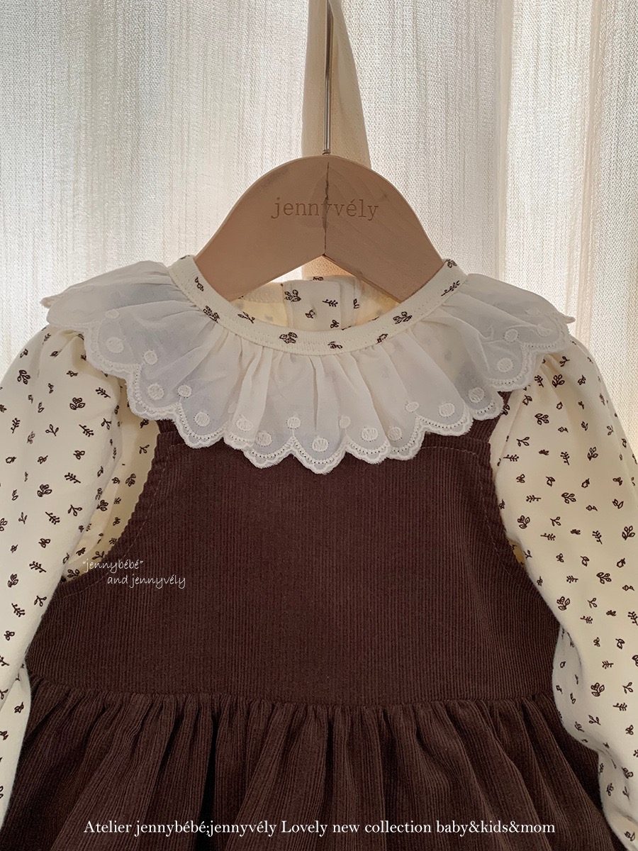 JE582｜(73-100cm) 滾邊翻領上衣/燈芯絨吊帶包屁裙