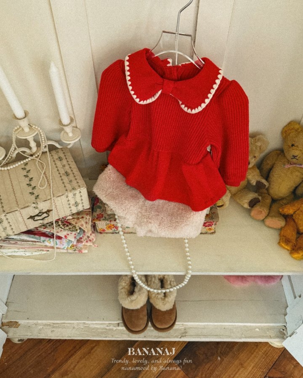 BANANAJ40｜(83-127cm)  蝴蝶結領針織上衣