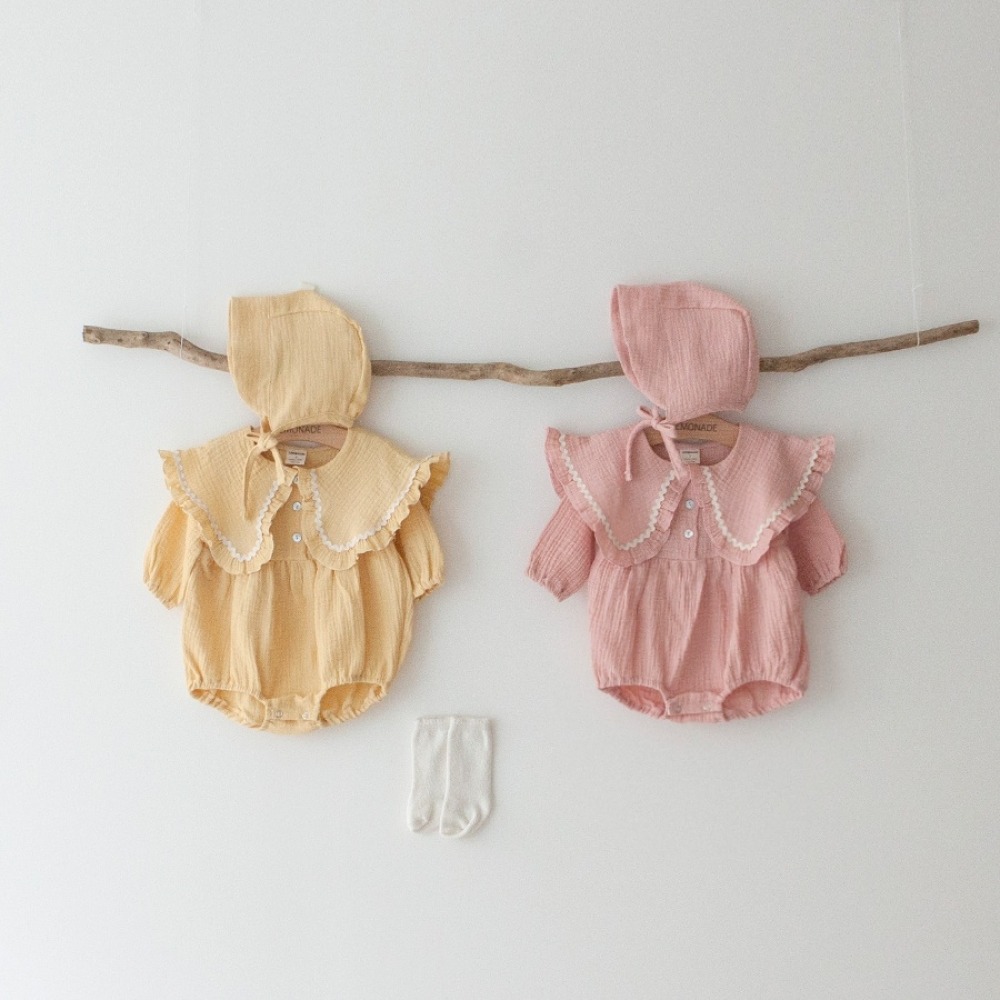 LEMONADE14｜(55cm-85cm) 2色波浪邊大翻領包屁衣含帽子