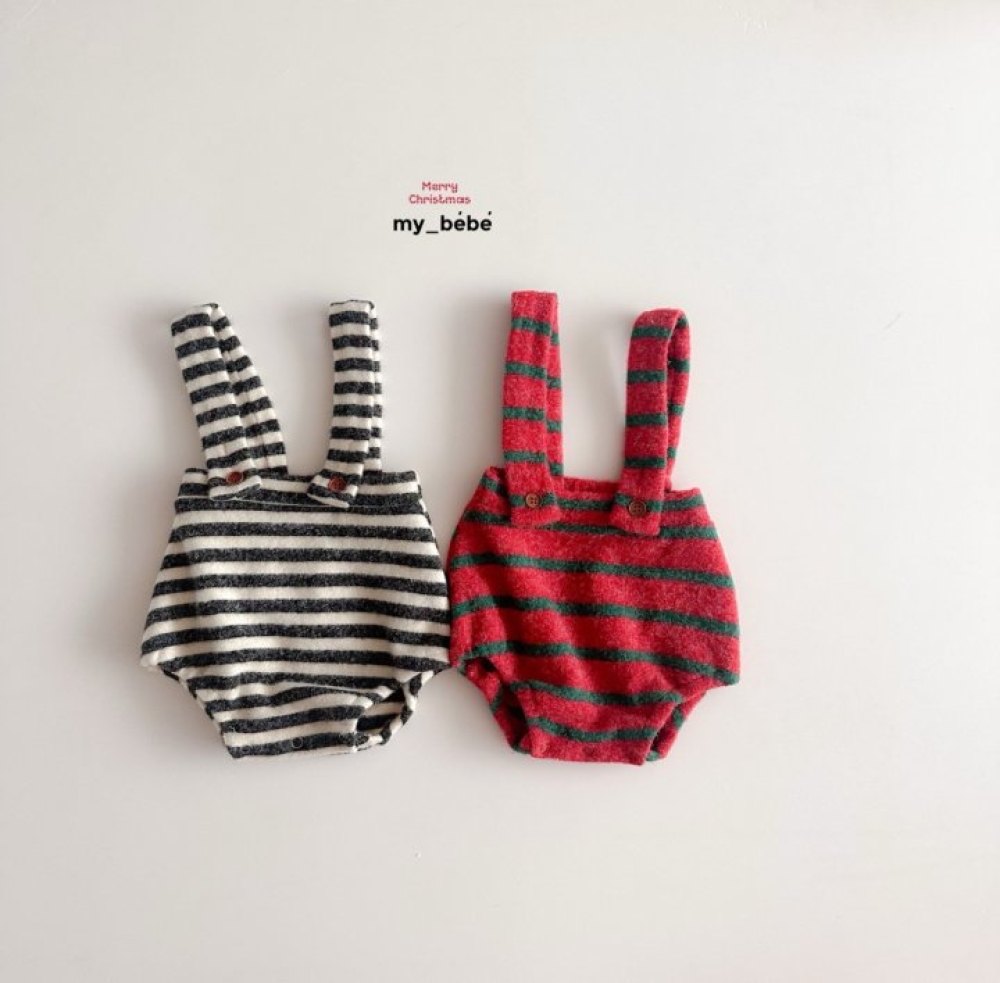 my_bebe50｜(-12m-18m-)  條紋吊帶包屁褲