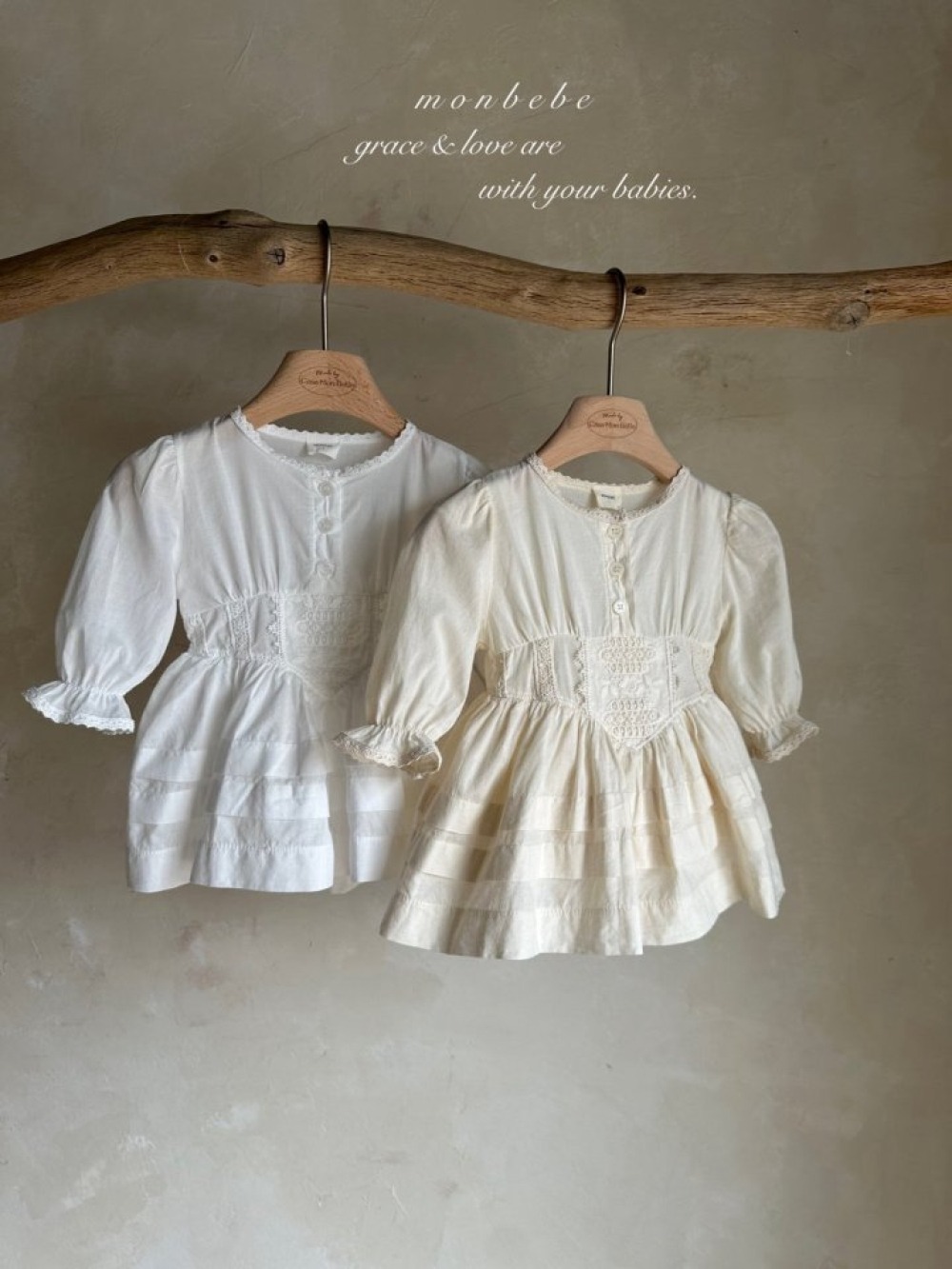 MONBEBE07｜(3m-24m) 古典蕾絲洋裝包屁衣