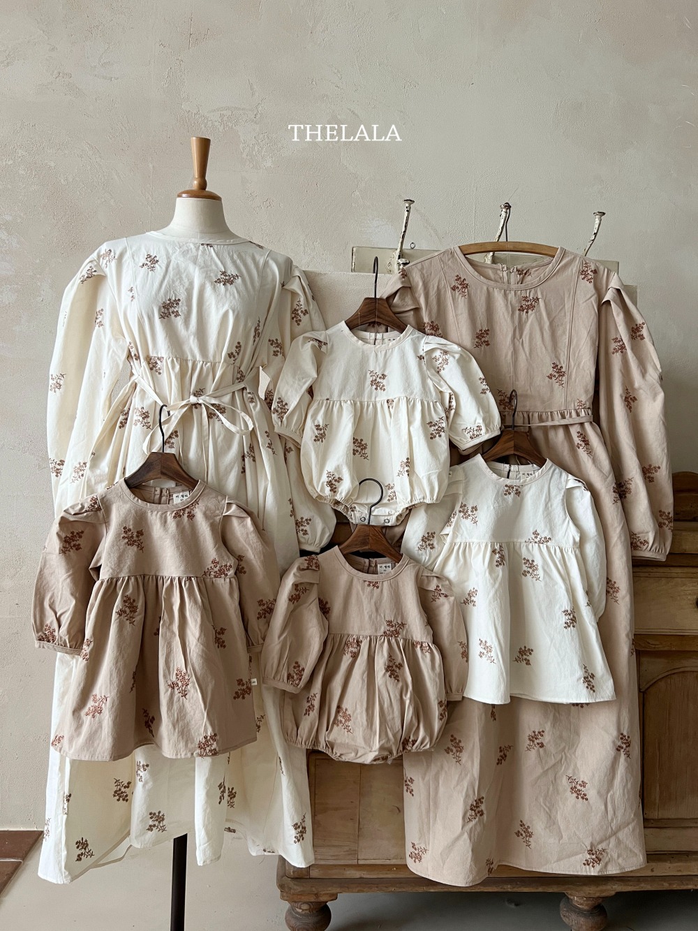 thelala58｜ (1y-6y-mom) 刺繡秋花洋裝