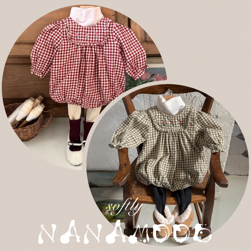 BANANAJ10｜(3m-18m)  氣質格紋長袖包屁衣