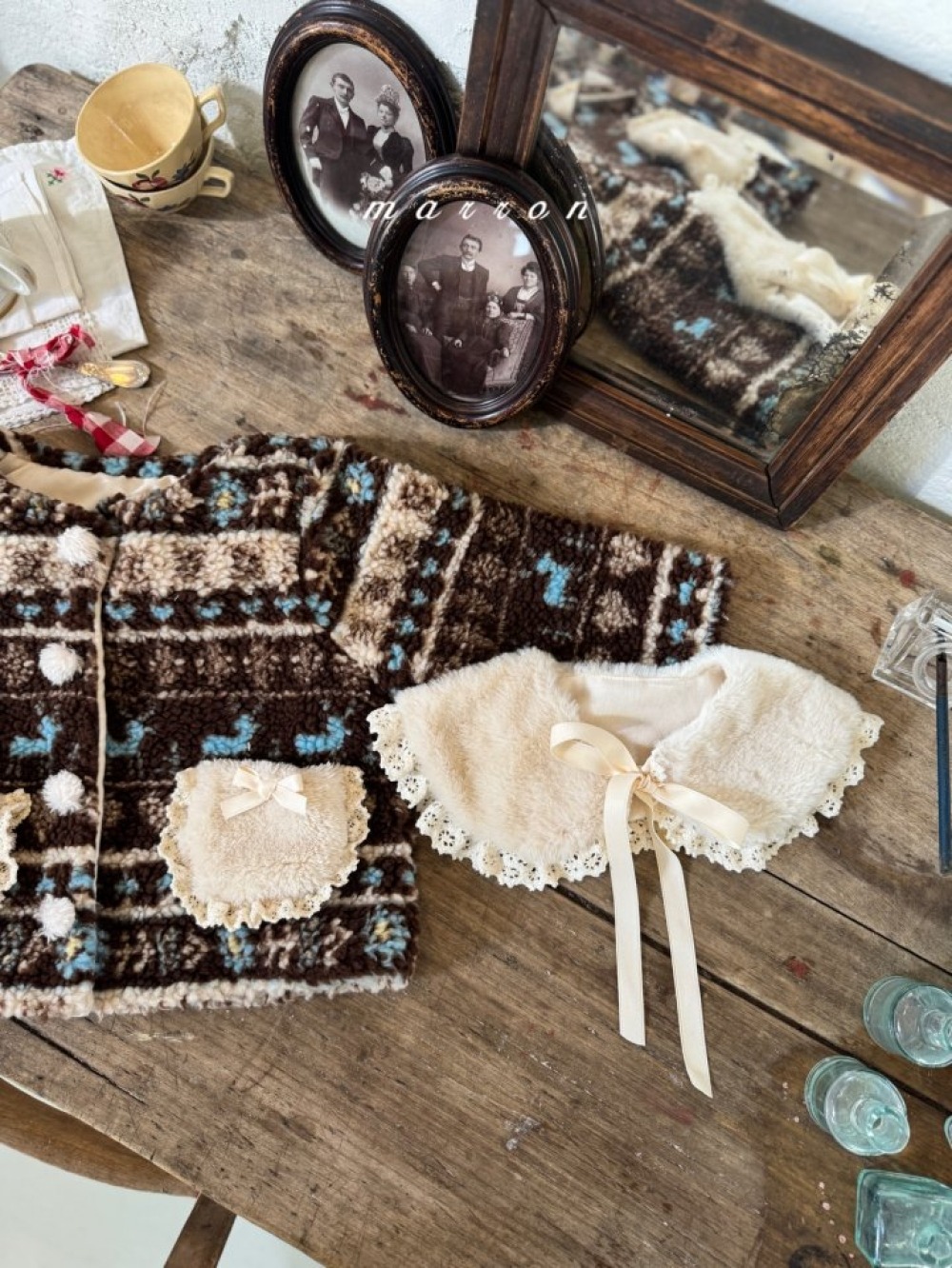 Marron 71｜(free) 蕾絲花邊刷毛披巾