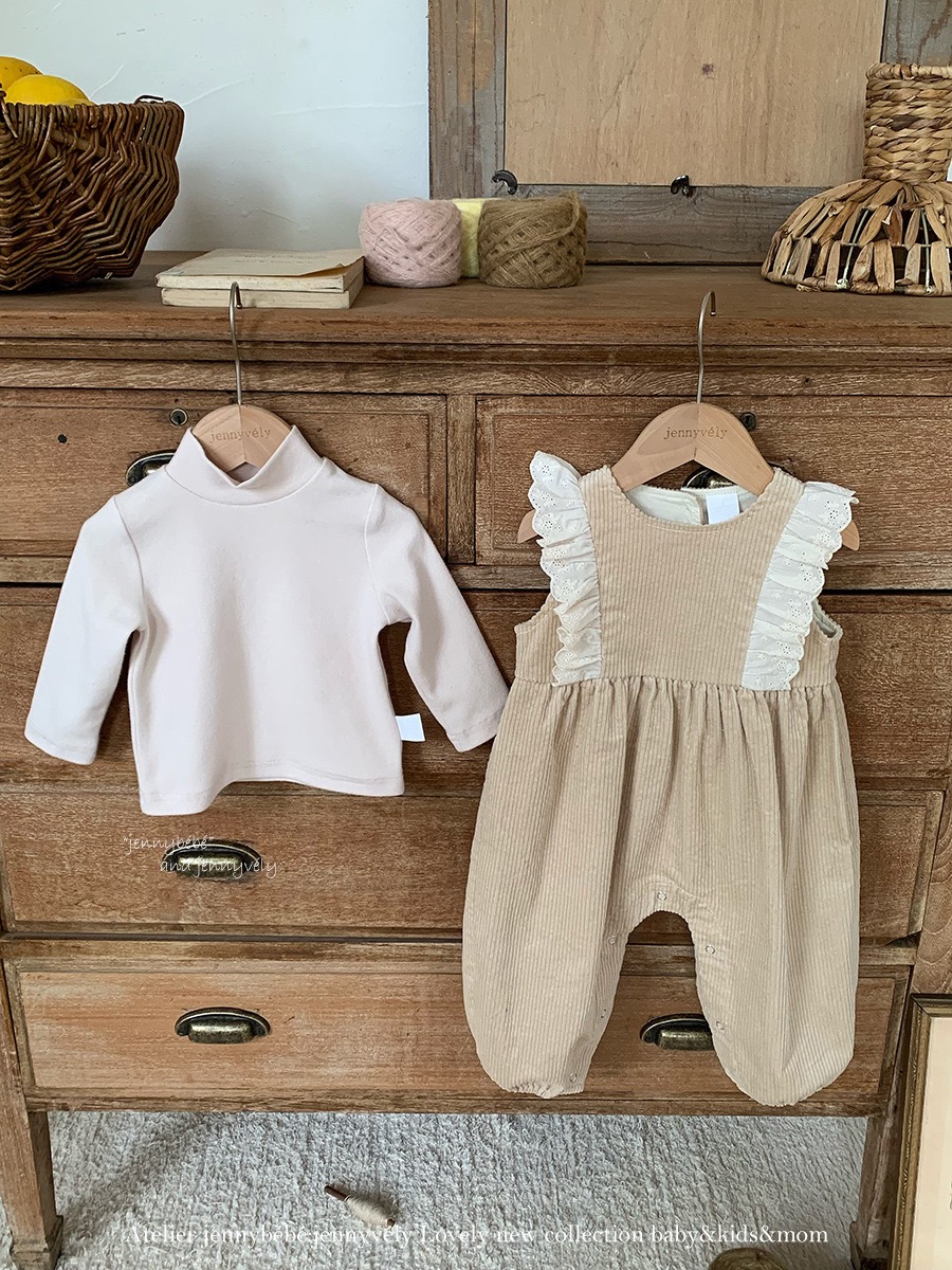 JE591｜(73-100cm) 蕾絲花邊連身褲/素面高領上衣