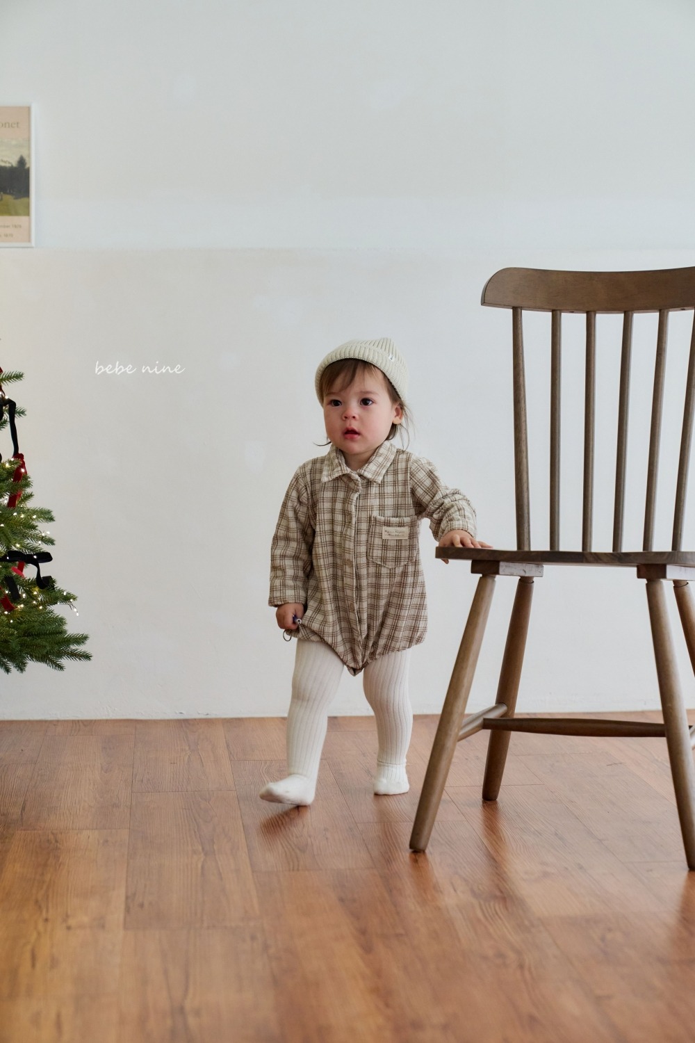 bebe nine14 (55cm-75cm) 2色紳士格紋包屁衣