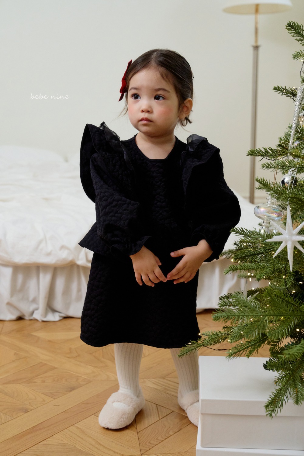 bebe nine48 (65cm-115cm) 2色花卉飛袖洋裝